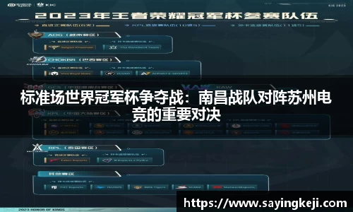 标准场世界冠军杯争夺战：南昌战队对阵苏州电竞的重要对决